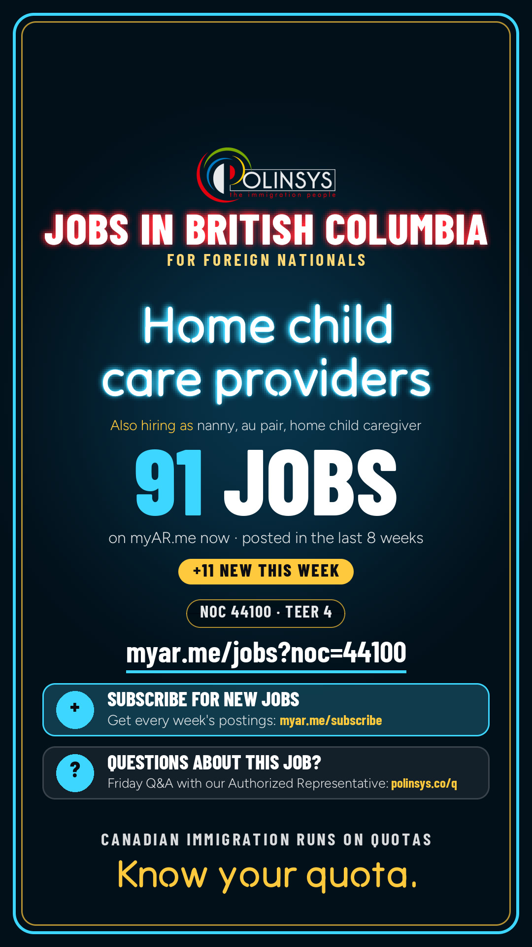Job card: Home child care providers (NOC 44100) — 91 jobs on myAR.me