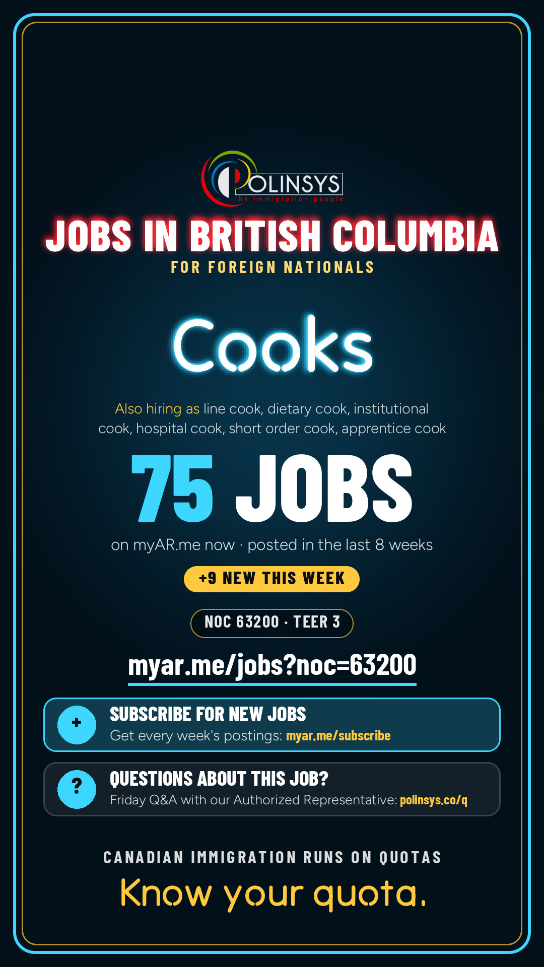 Job card: Cooks (NOC 63200) — 75 jobs on myAR.me