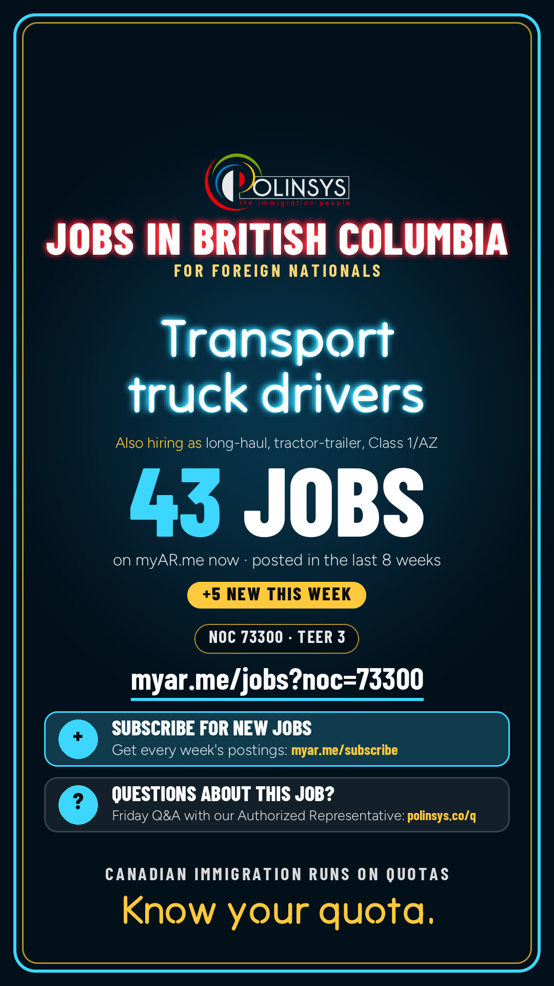 Job card: Transport truck drivers (NOC 73300) — 43 jobs on myAR.me