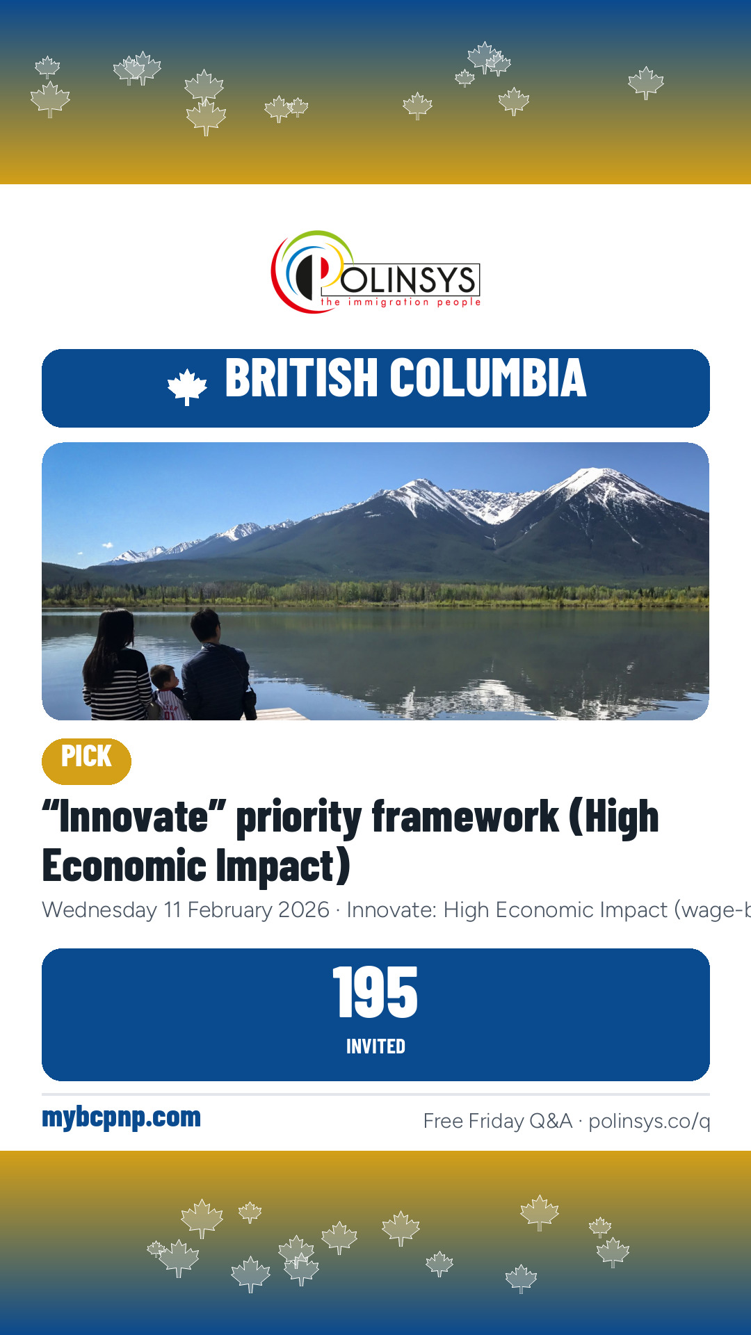 “Innovate” priority framework (High Economic Impact) — 195 invitations, 11 February 2026
